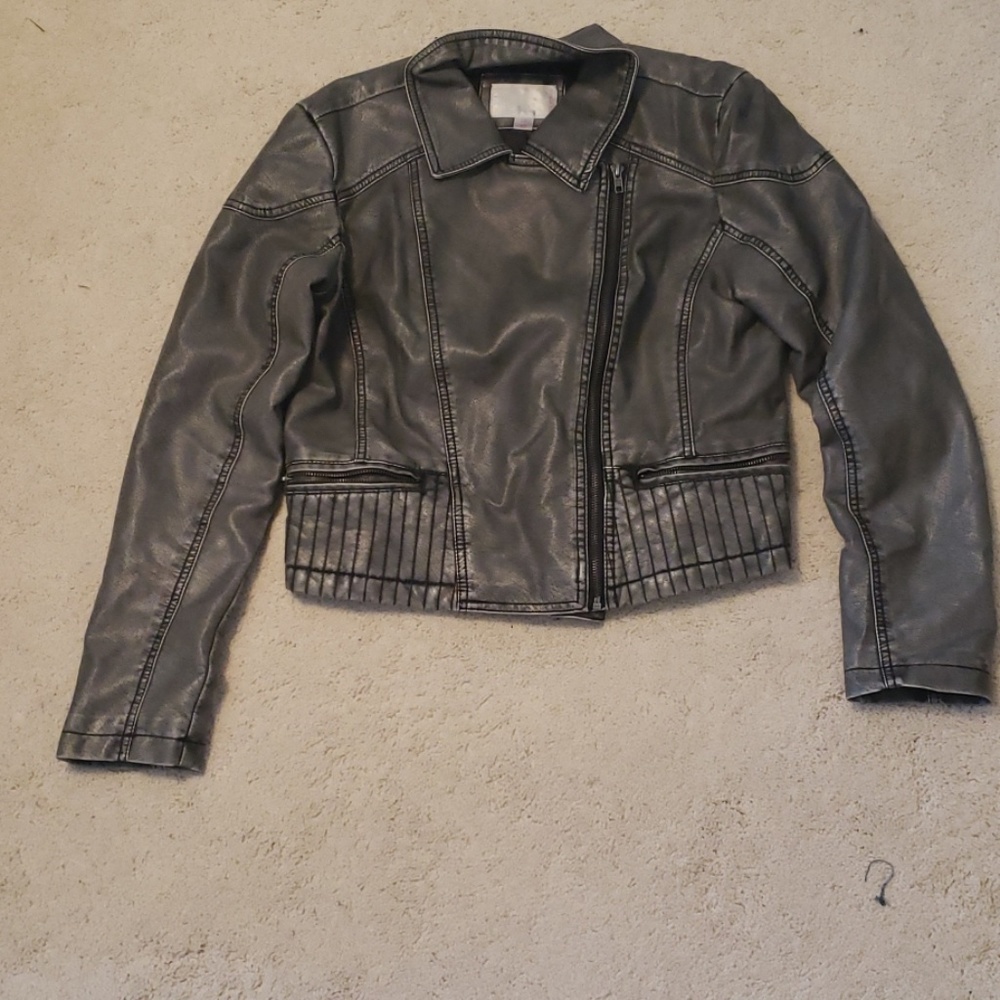 Grey Faux Leather Jacket
